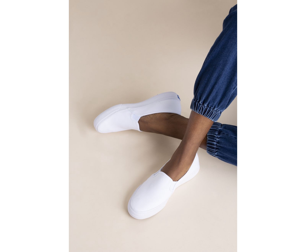 Slip Ons Keds Mujer Blancas - Double Decker Lona - 347-QBPXOD